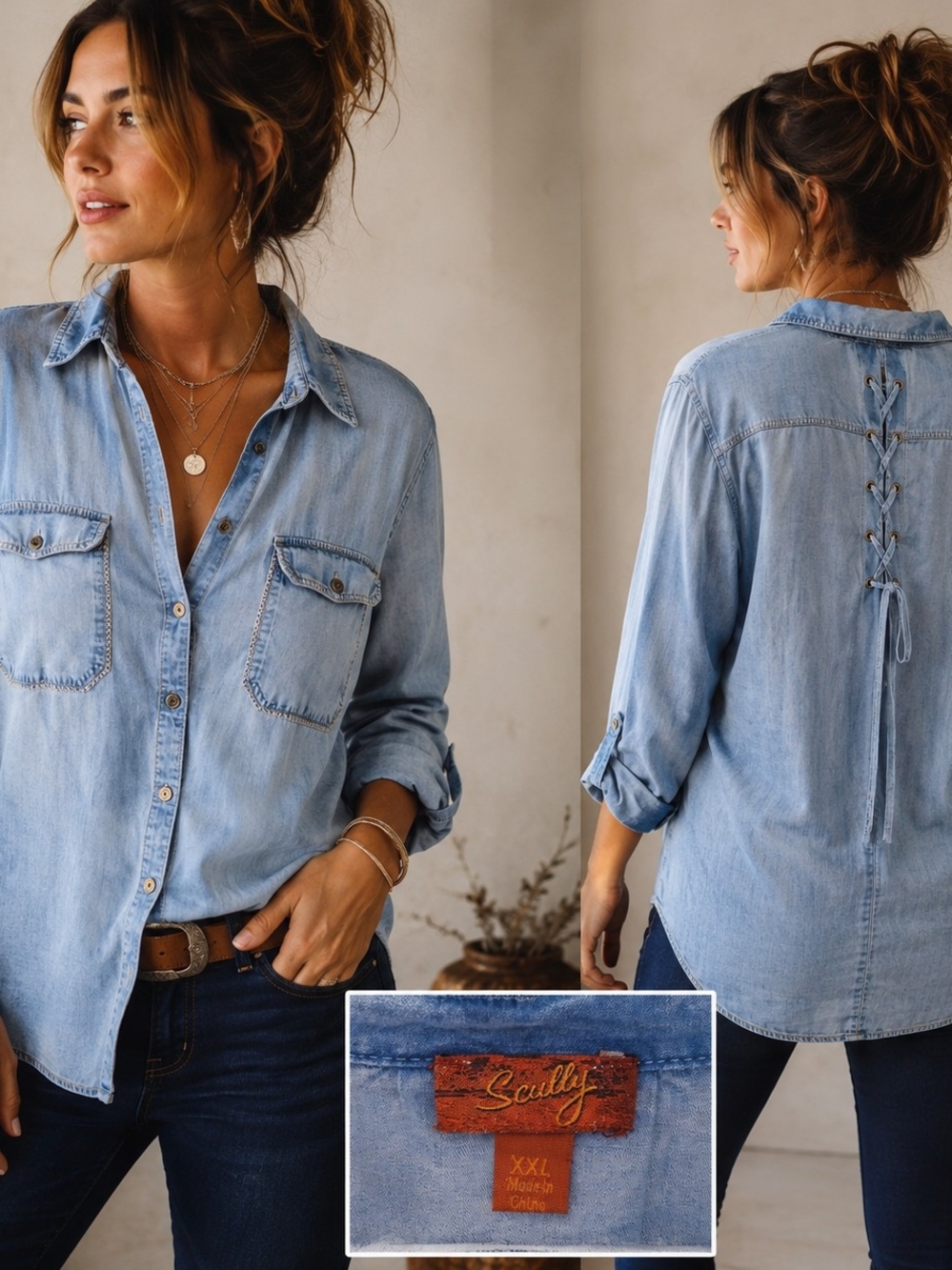Scully Light Blue Denim Button-Down Shirt - Women's